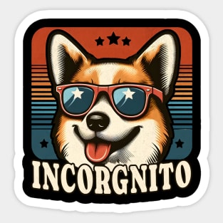 Retro Corgi Going Incognito - Incorgnito Sticker